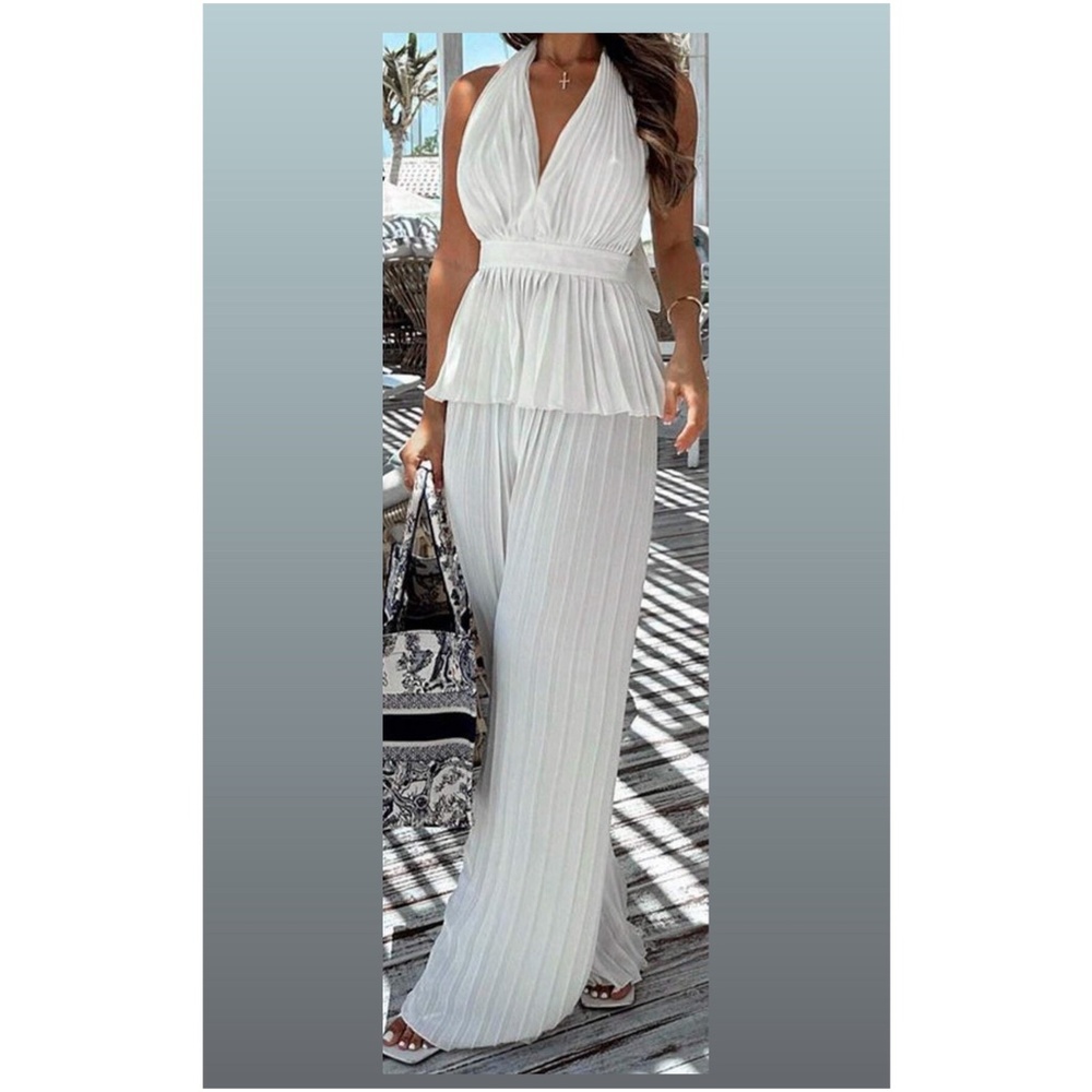 Luxe Pleated Tie back Blouse Wide Leg Pants